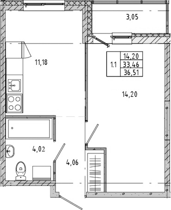 1-комнатная квартира 32.71 м², 4/17 эт., ЖК «Новые горизонты 2»